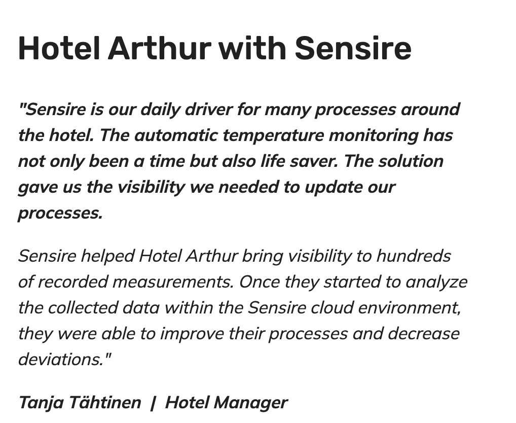 Hotel Arthur digital food safety with Sensire