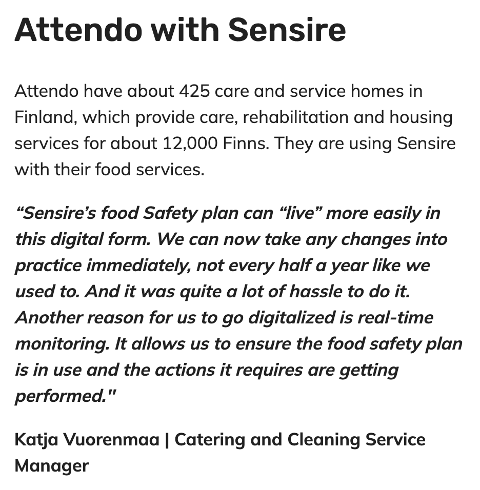 Attendo Food Safety with Sensire