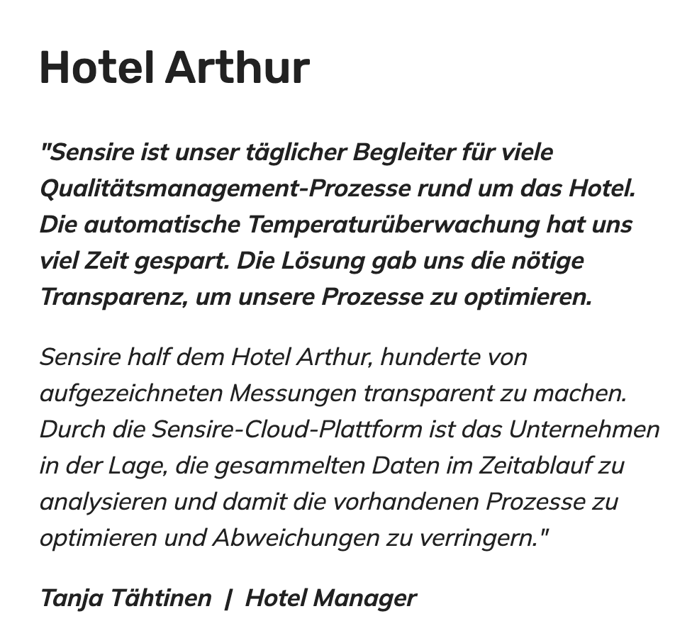  Hotel Arthur digitale Lebensmittelsicherheit mit Sensire